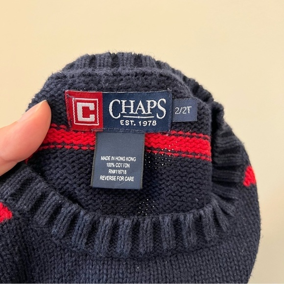Chaps Navy Blue Multicolored Striped Sweater - Picture 3 of 3